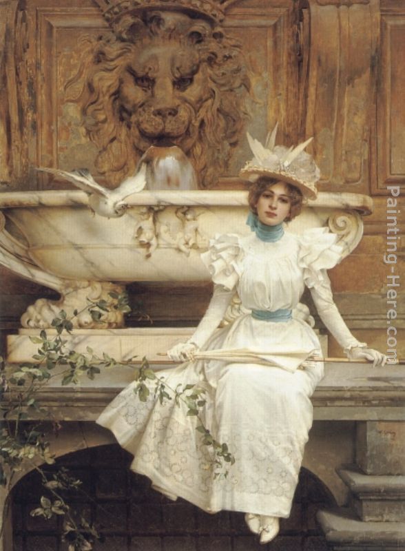Waiting by the Fountain painting - Vittorio Matteo Corcos Waiting by the Fountain art painting
